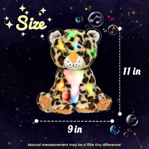 11'' Hopearl LED Musical Plush Leopard Lighting Up Cheetah Stuffed Animal Panther Floppy Night Lights Glow in The Dark