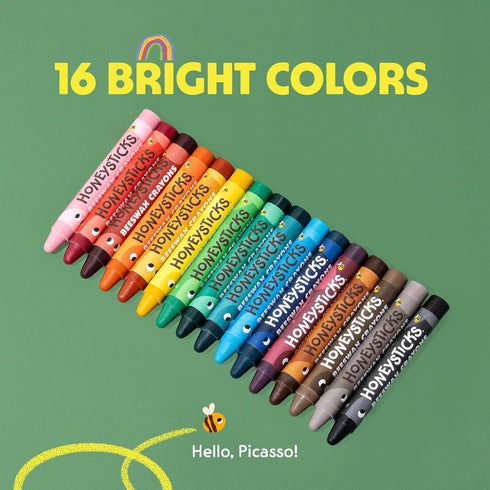(16 Pack) 100% 16 3-5, 4-8 Honeysticks Jumbo Crayons - Non Toxic Crayons - Pure Beeswax and Food Grade Colors - Bright