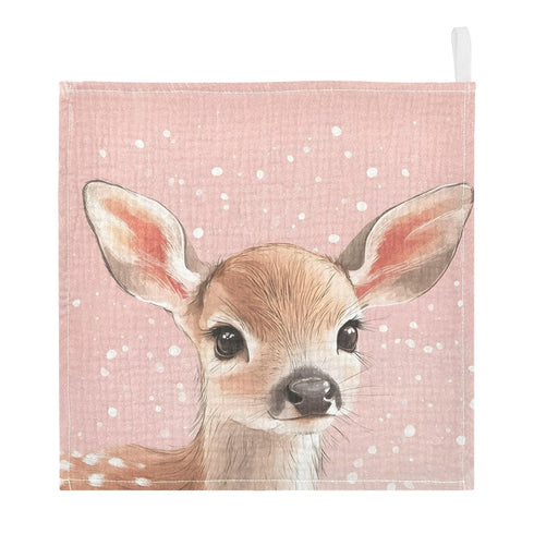 YETTASBIN 4 3 Pack Cute Deer Muslin Baby Hand Washcloths, Soft Cotton Bath Face Towel, Layers Extra Absorbent Feeding