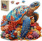 Sea Turtle Wooden Puzzle for Adults, Vibrant Coral Turtle Jigsaw Puzzle for