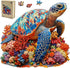 Sea Turtle Wooden Puzzle for Adults, Vibrant Coral Turtle Jigsaw Puzzle for