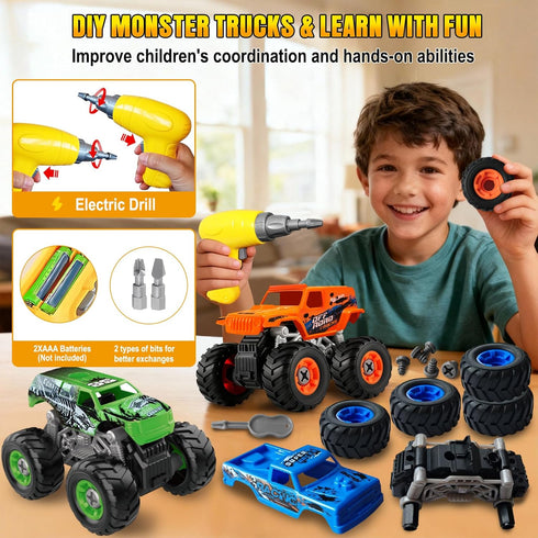 3 4 5 6 7 8 Take Apart Monster Truck Toys for Year Old Boys, STEM Educational Building Toys with Electric Drill