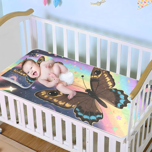 SyXIOP 28" 52" Colorful Rainbow Butterfly Cooling Baby Crib Mattress x Breathable Mattress Protector pad for Kids