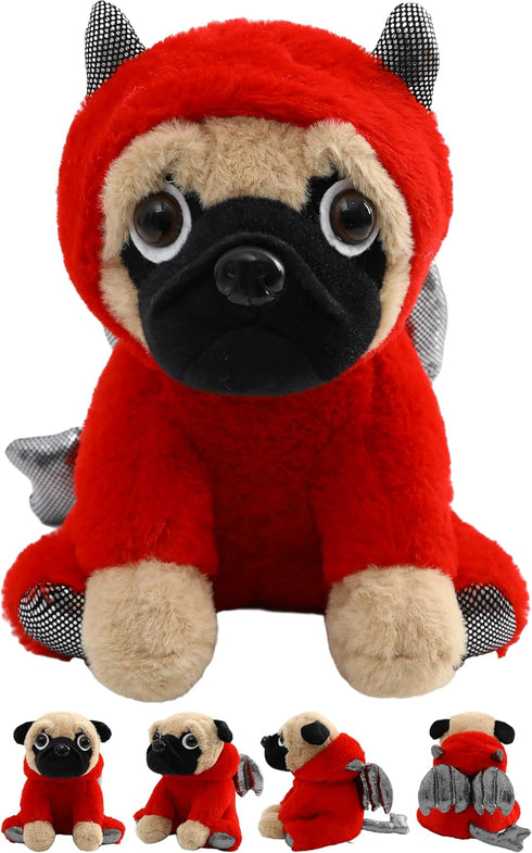 Pug Devil Stuffed Animal, Plushies Dog in Devil Costume, Funny Plush Toys for Kids, 12 Inch