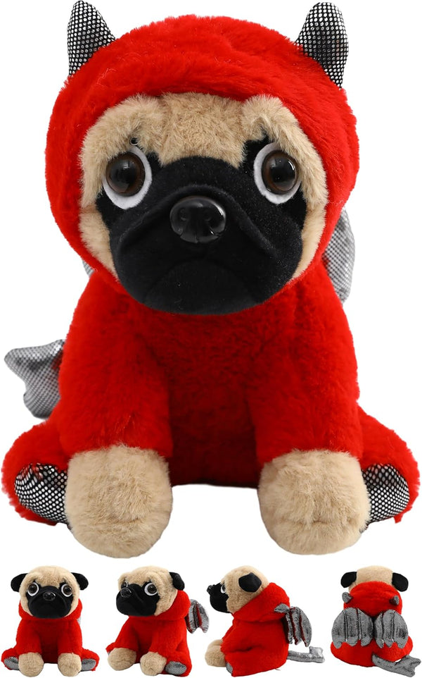 Pug Devil Stuffed Animal, Plushies Dog in Devil Costume, Funny Plush Toys for Kids, 12 Inch