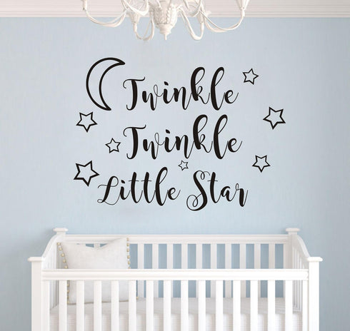 Twinkle Twinkle Little Star Wall Decal Art Vinyl Sticker - Nursery Bedroom Home Decor for Kids (Black, 57x42cm)