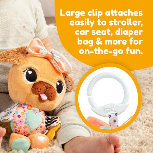 LAMAZE Lovey The Pug Clip On Toy, Baby Sensory Stroller or Car Seat Toy with Clip for On-The-Go Play