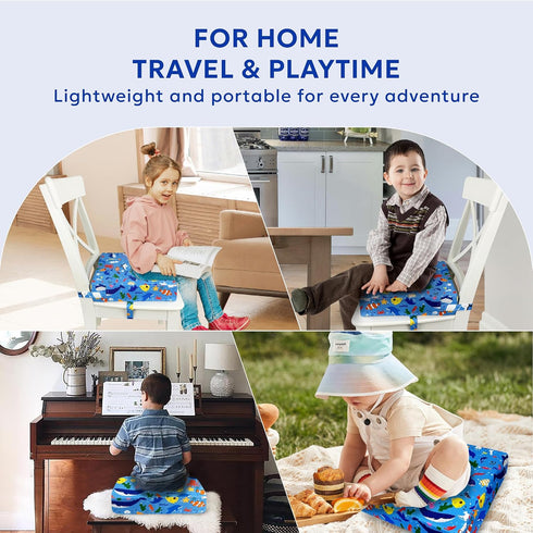 Toddler Booster Seat for Dining Table & Kitchen Chairs - Premium Foam with Non-Slip Bottom & Double Adjustable Straps