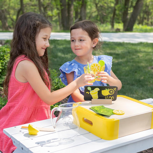 Set, Set 3+ Fat Brain Toys Pretendables Lemonade Time Pretend Play Food Lemonade Stand for Kids with Storage, Great