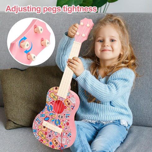 LeeQee 21in 4 3 4 5 6 7 8 9 10 11 12 Colorful Graffiti Ukulele Guitar for Kids, Strings Kids Guitar Ukulele Musical