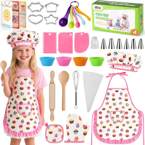 LovesTown Kids Cooking and Baking Sets, 32PCS Kids Chef Hat and Apron