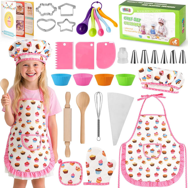 LovesTown Kids Cooking and Baking Sets, 32PCS Kids Chef Hat and Apron