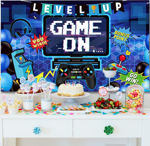Blulu Video Game Party Decoration, Video Gaming Photo Backdrop Banner for Gamer Room Decor (70.9 x 43.3 Inch)