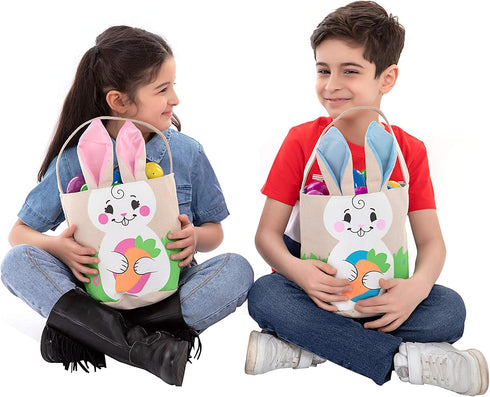 2 Set Boys(16"X7.5") JOYIN PCS Easter Bunny Burlap Basket Easter Eggs Hunt Basket Canvas Gift Tote Bag Buckets