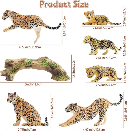 Toymany 7PCS Jaguars Figurines with Jaguars Cub and Tree Trunk, Realistic Jungle Animals Family Playset