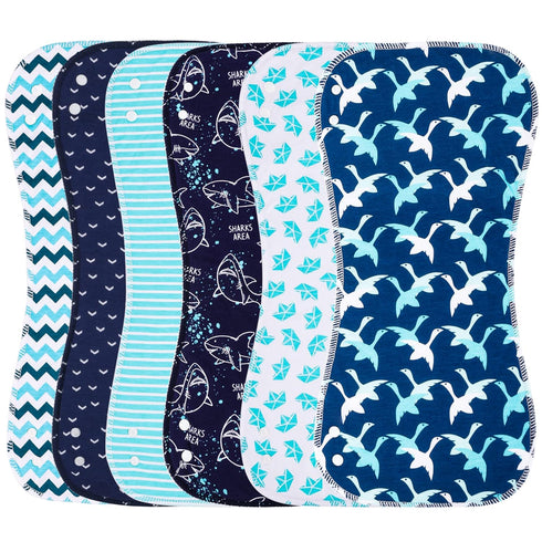 Baby Burp Cloths with Snap, Large Size 3 Layers, 100% Cotton, Super Absorbent Baby Spit Up Rags, 6 Pack for Boys