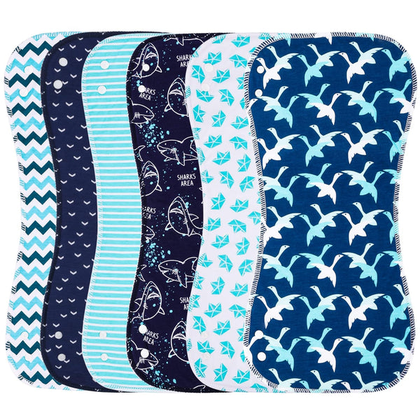 Baby Burp Cloths with Snap, Large Size 3 Layers, 100% Cotton, Super Absorbent Baby Spit Up Rags, 6 Pack for Boys