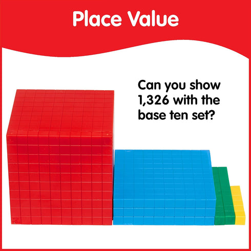 edxeducation Four Color Plastic Base Ten Set, 121 Pieces, Hands-on Math Manipulative for Kids