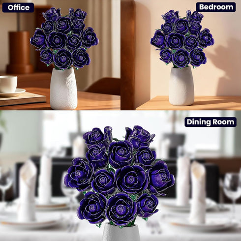 XGSHJ Set 12 Pack Purple Rose Bouquet Building for Girls & Boys - Botanical Collection Gift for Easter Basket