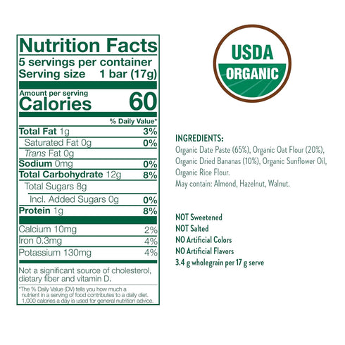 12+ 3 oz (5 Pack 6 Little Bellies Organic Date, Oat & Banana Bars for Toddlers Months, Bars)
