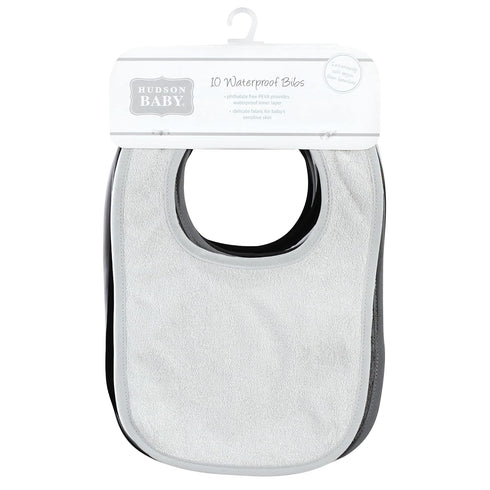 Hudson Baby Unisex Baby Rayon from Bamboo Bib - 10pk with Waterproof Lining, Gray White, One Size
