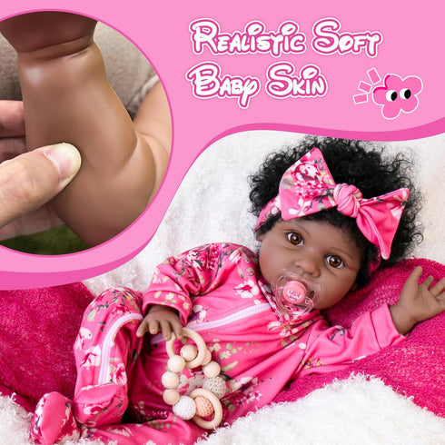 Aori Lifelike Black Reborn Baby Dolls - 22" Black American Newborn Doll with Cloth Body & Gift Box for Kids 3+