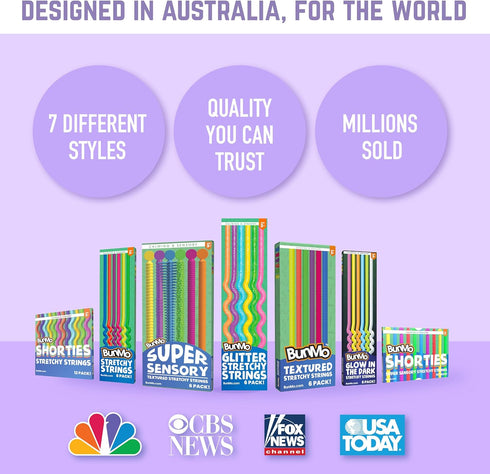 BUNMO Sensory Toys Stretchy Strings - Fidget Toys for Toddlers 3+, Glitter 6 Pack for Hours of Fun