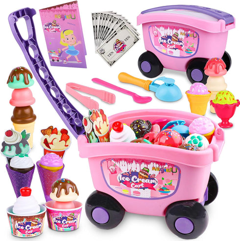 Magic4U Ice Cream Cart Toys for Kids, 48 Piece Ice Cream Shop