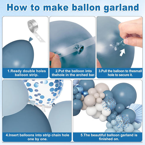 173Pcs Amandir Dusty Blue Balloon Arch Garland Kit, Baby Light Dusty Blue White Sand Metallic Blue Confetti Balloons