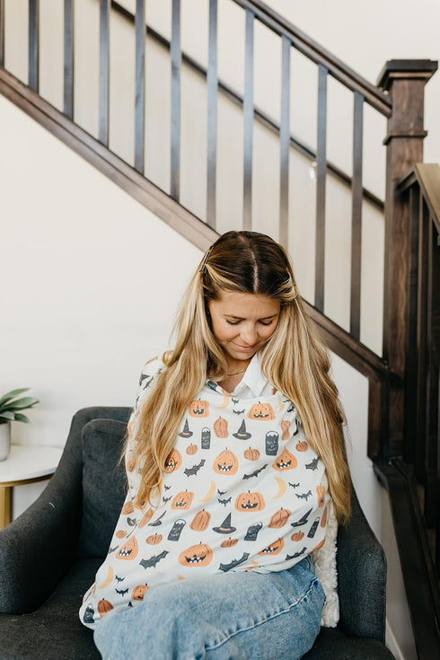 5 1 Baby Car Seat Cover Canopy and Nursing Cover Multi-Use Stretchy in Gift"Trick" by Copper Pearl