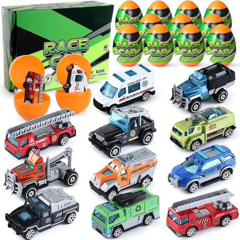 Cleboen City Car and Truck Surprise Egg Set for Kids, 12 Pack Blind