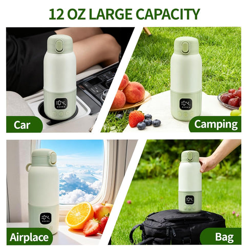 varrisin 12.8 oz 100w Portable Milk Warmer for Travel, Baby Bottle Warmer with Fast Heating, Formula Container to Go