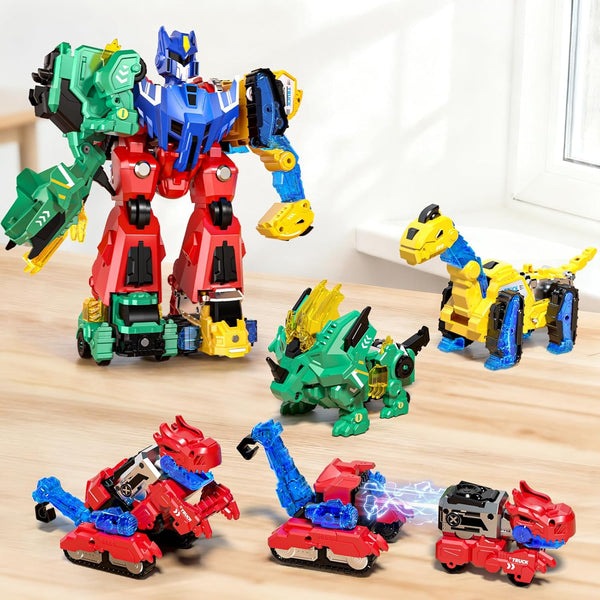 Eohemeral 6-in-1 Dinosaur Transforming Robot Toys Set,STEM Toy Combine Dinosaur Transform into