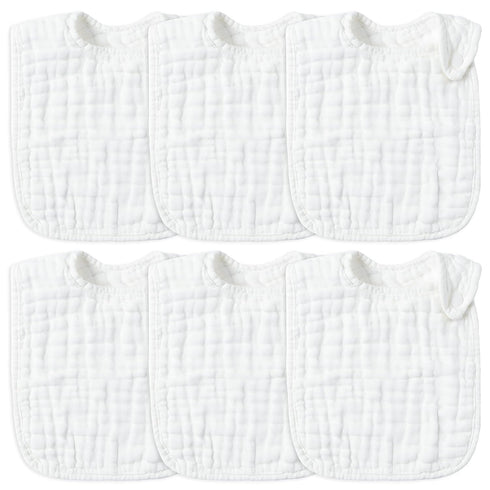 Zainpe 6Pcs Snap Muslin Cotton Baby Bibs - White Adjustable Feeding Bibs for 3 to 36 Months