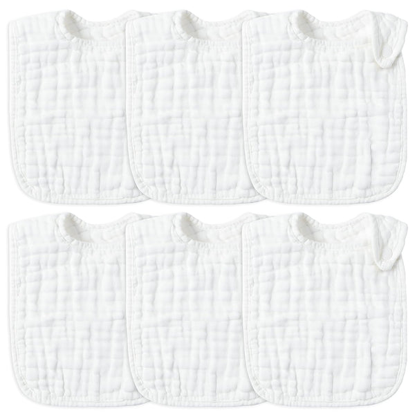Zainpe 6Pcs Snap Muslin Cotton Baby Bibs - White Adjustable Feeding Bibs for 3 to 36 Months