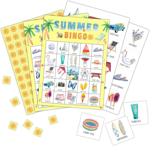 Foosproea Summer Bingo Cards, Hawaiian Bingo Games for 24 Players, Summer Games for
