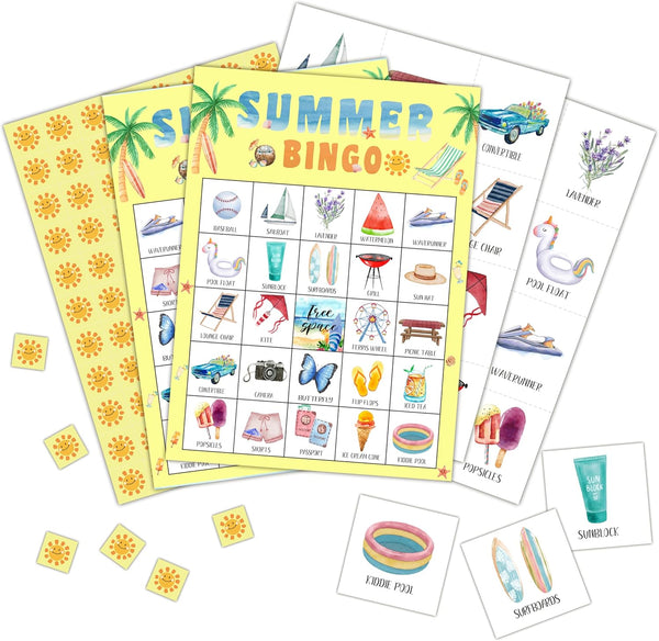 Foosproea Summer Bingo Cards, Hawaiian Bingo Games for 24 Players, Summer Games for