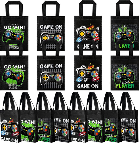 Ferraycle 24 Pack Video Game Themed Gift Bags, Non Woven Reusable Goody Treat Bags for Kids