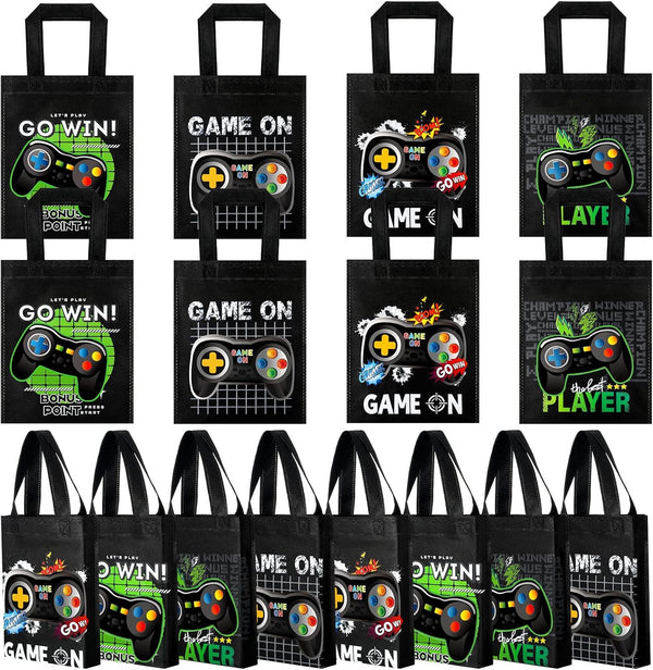 Ferraycle 24 Pack Video Game Themed Gift Bags, Non Woven Reusable Goody Treat Bags for Kids