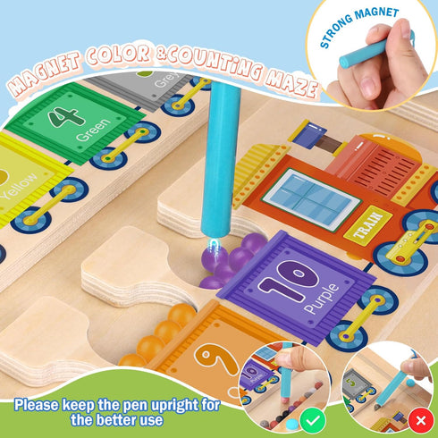 Magnetic Color and Number Maze Toy, Wooden Magnet Balls Educational Toys for Fine Motor Skills Activities for Kids