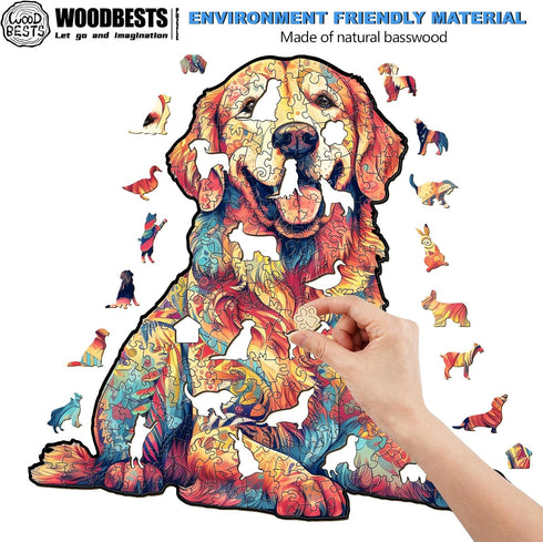 WOODBESTS Wooden Puzzle for Adults - Loyal Golden Retriever Dog Puzzle (L, 300pcs) in Beautiful Wooden Box