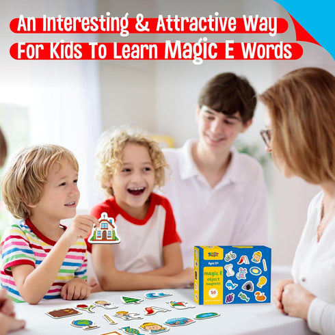 50 PCS Magic E Object Magnets, Thickened Fridge Magnets for Educational Phonics Learning Toys