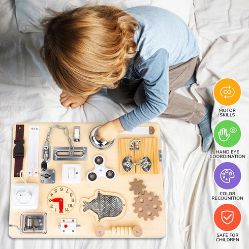 RIANEAN 1 2 3 4 1-3 Montessori Busy Board for Toddlers Year Old, Wooden Sensory Toys, Preschool Learning Activities