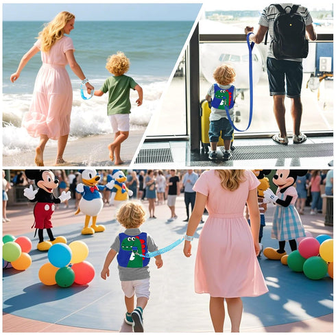 Toddler Leash-Baby Walking Safty Harness and Child Anti Lost Wrist Link for Girls/Boys Travel (Blue+Green)
