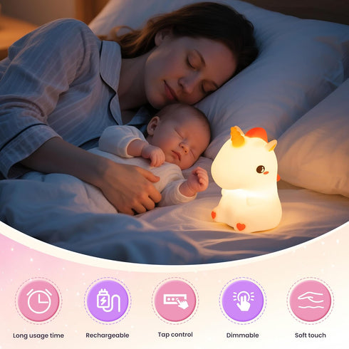 Dimmable 7 Night Light for Kids, Rechargeable Silicone LED Nightlight with Colors, Baby Nursery Night Lamp, Touch