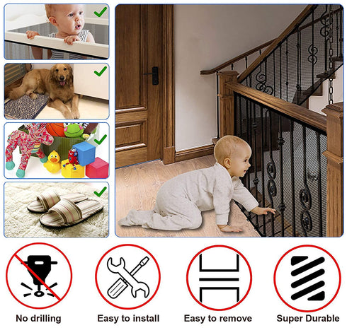JIFTOK Ewaves Stairway Net - Baby Safety Rail, 180 inch x 32 inch, Banister Stair Net for Child, Small Pet, Indoor &