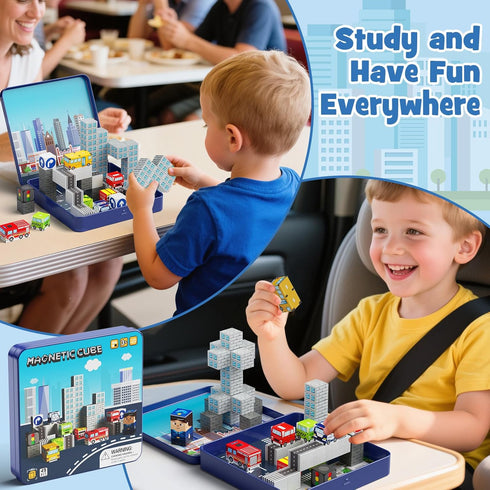 Gamcrown Set,Child-Safe 3-8 (49 City Traffic Magnetic Blocks STEM Toys with Fully Encased Magnets Non-Toxic