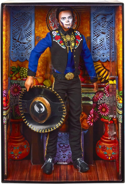 2022 Barbie Signature Fashion Doll, Da De Muertos Ken Collectible Wearing Shirt, Vest & Sombrero with Calavera Face