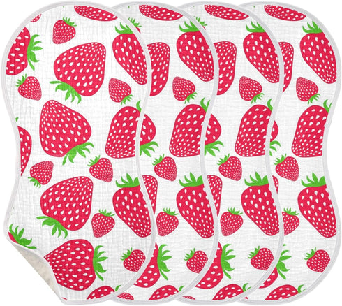 WELLDAY Set 1, 22 11 Inch Muslin Baby Burp Cloths of Soft Absorbent Cute Strawberry Muslin Washcloths, Bibs, Face Towel