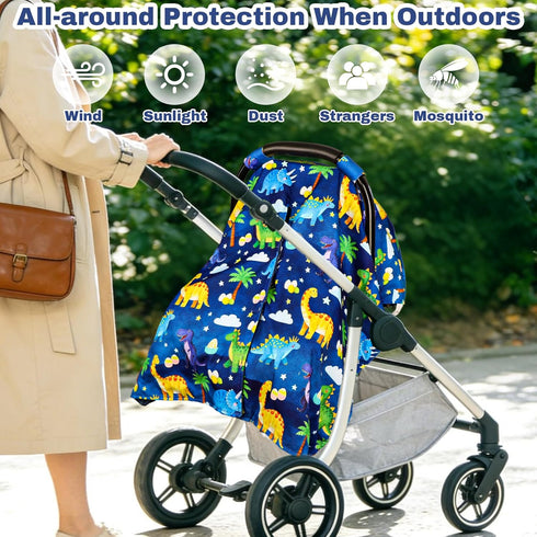 Hooyax Peekaboo Car Seat Cover for Baby Boy - Warm Minky Carseat Canopy with Adjustable Opening, Universal Fit
